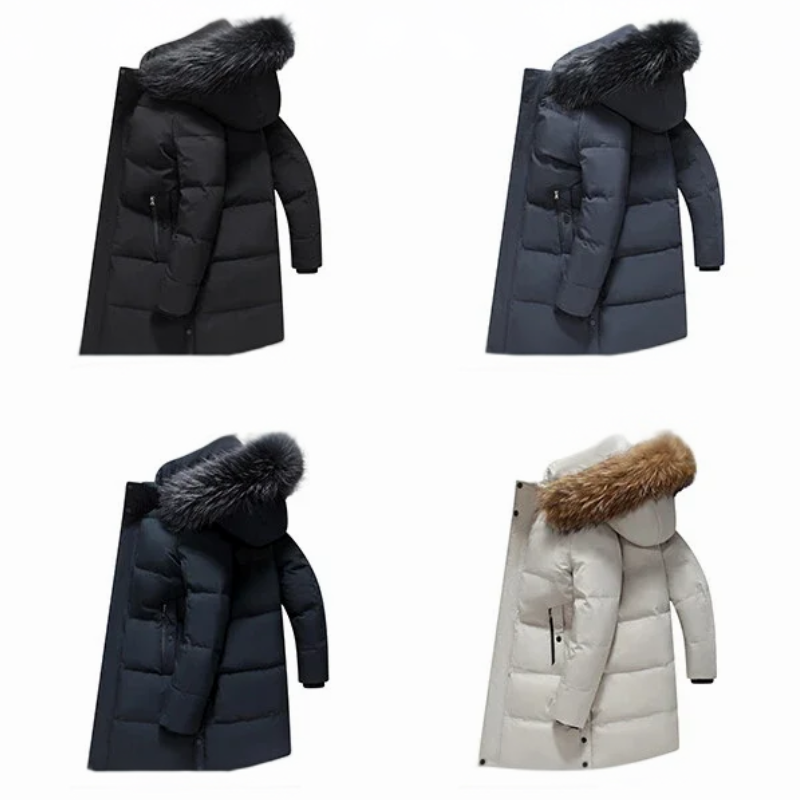 Parka vinterfrakke til mænd med pelshætte og lynlåse