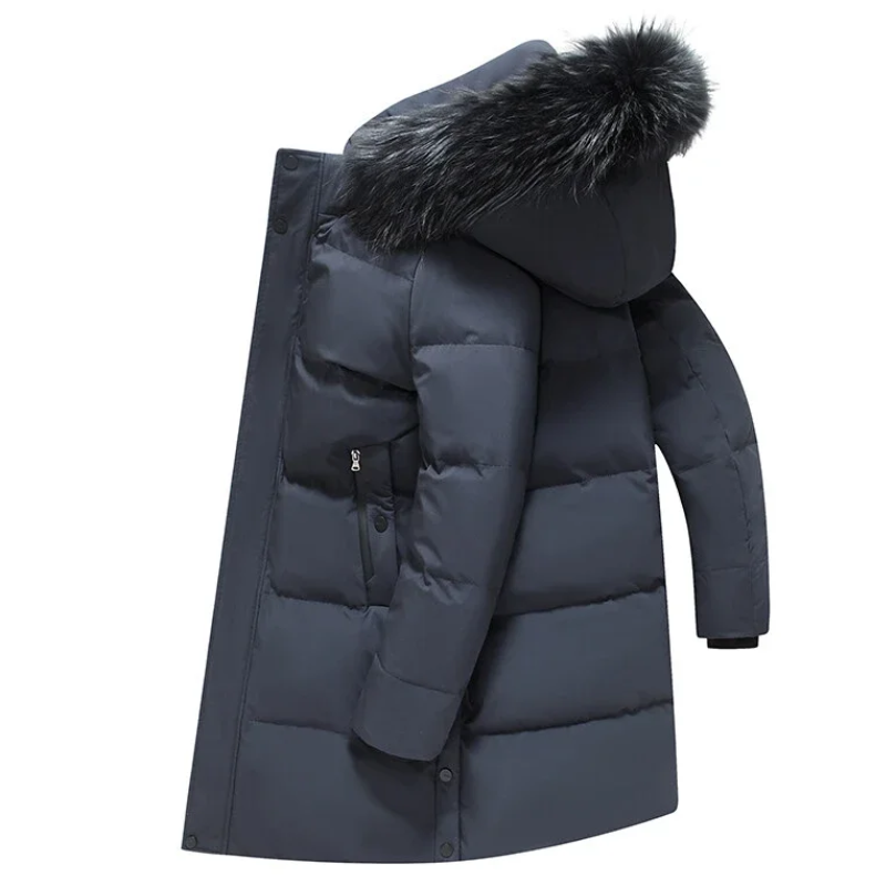 Parka vinterfrakke til mænd med pelshætte og lynlåse