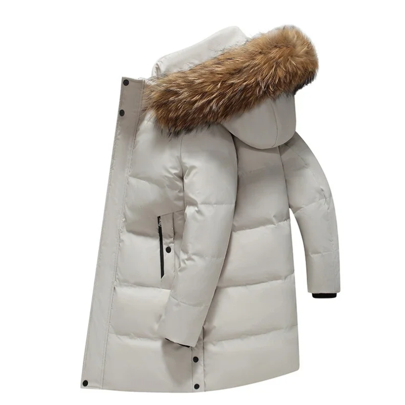 Parka vinterfrakke til mænd med pelshætte og lynlåse