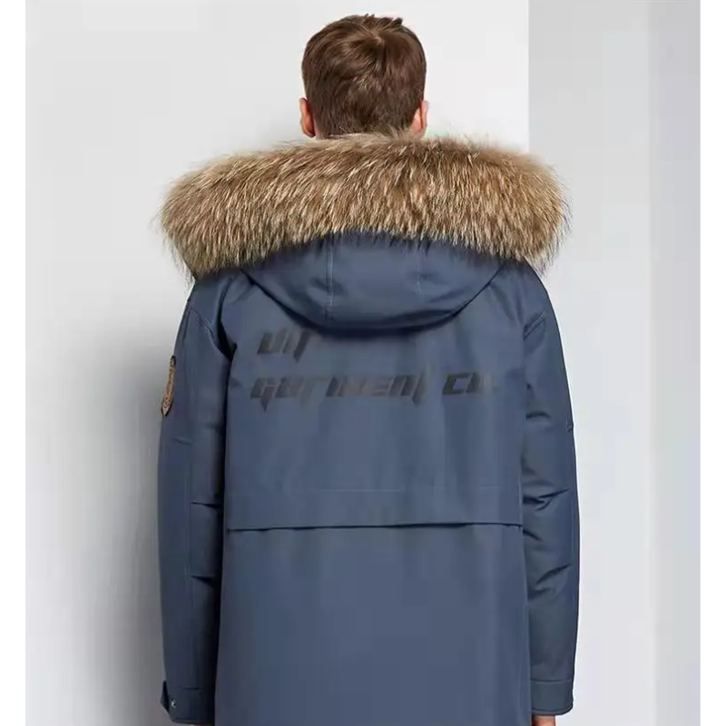 Parka vinterfrakke til mænd med pelshætte og vindtæt materiale