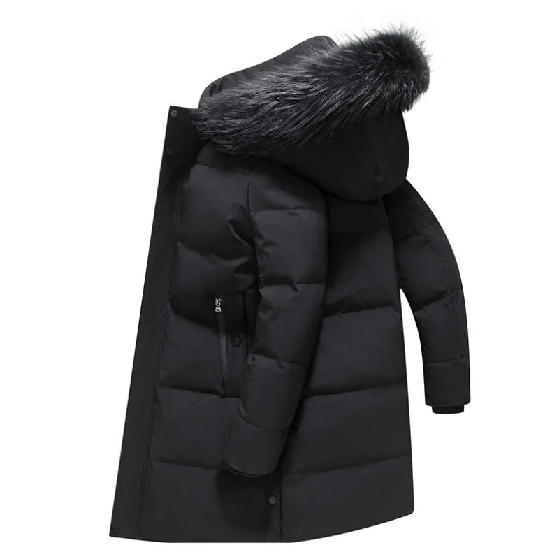 Parka vinterfrakke til mænd med pelshætte og lynlåse