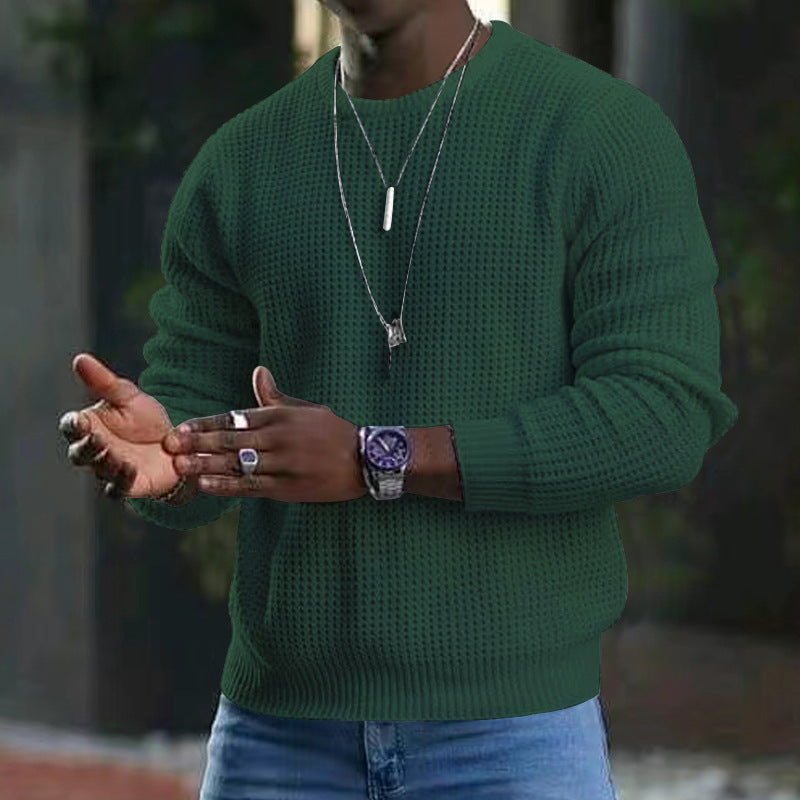 Stilfuld alsidig strikket langærmet cashmere crewneck-sweater til mænd