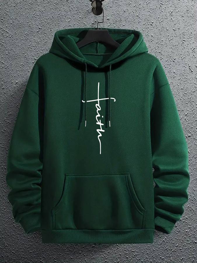 Stilfuld hoodie med Faith-print til herrer