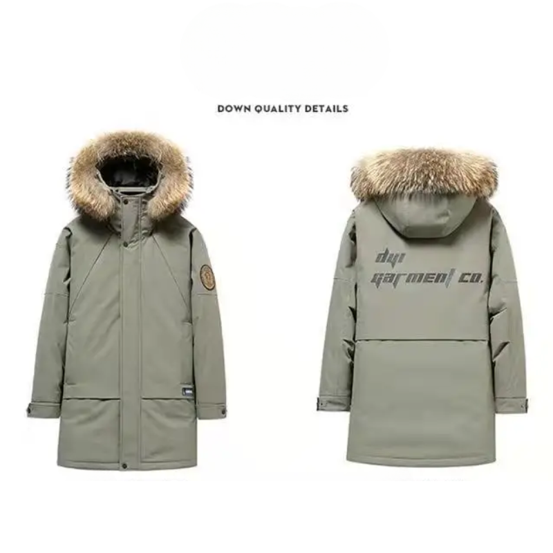 Parka vinterfrakke til mænd med pelshætte og vindtæt materiale