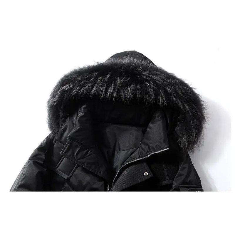 Parka vinterfrakke til mænd med pelshætte og lange ærmer