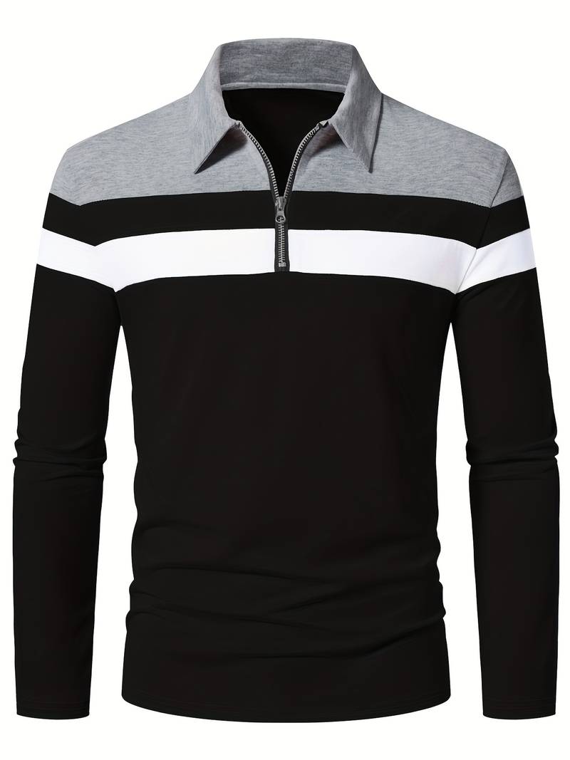 Langærmet poloshirt med lynlås til herrer