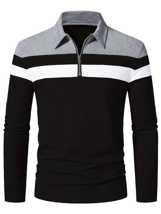 Langærmet poloshirt med lynlås til herrer