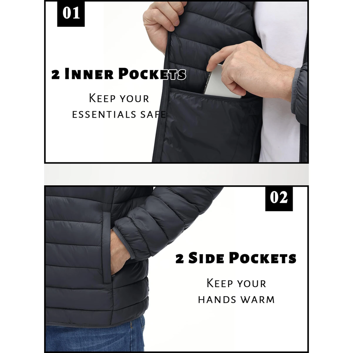 Vatteret overgangsjakke til mænd - let, varm, afslappet