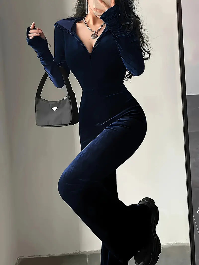 Jumpsuit i fløjl med hætte til kvinder