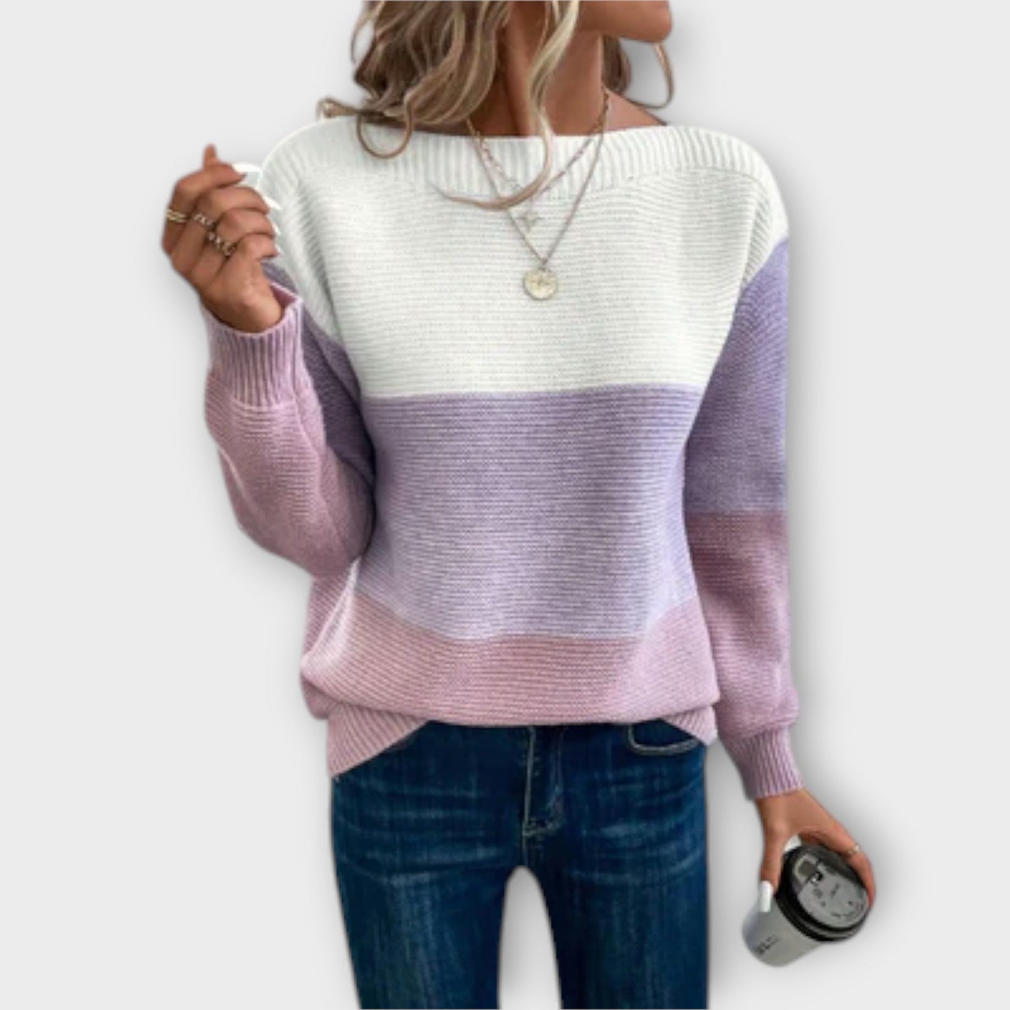 Elegant trefarvet patchwork-trøje til kvinder