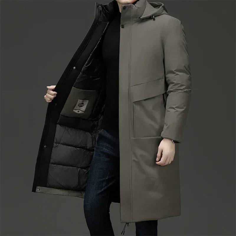Parka vinterjakke til mænd, lang model med hætte og varmt