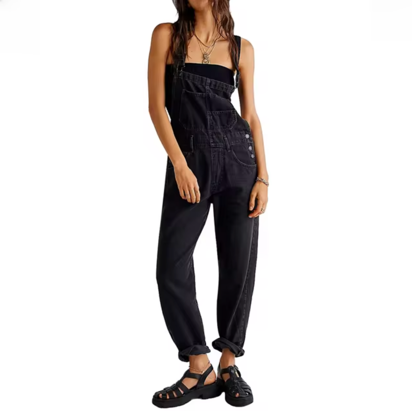 Løs denim-jumpsuit til kvinder