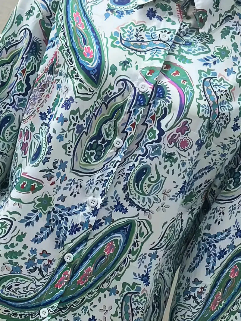 Langærmet skjorte med paisleyprint og knapper til kvinder