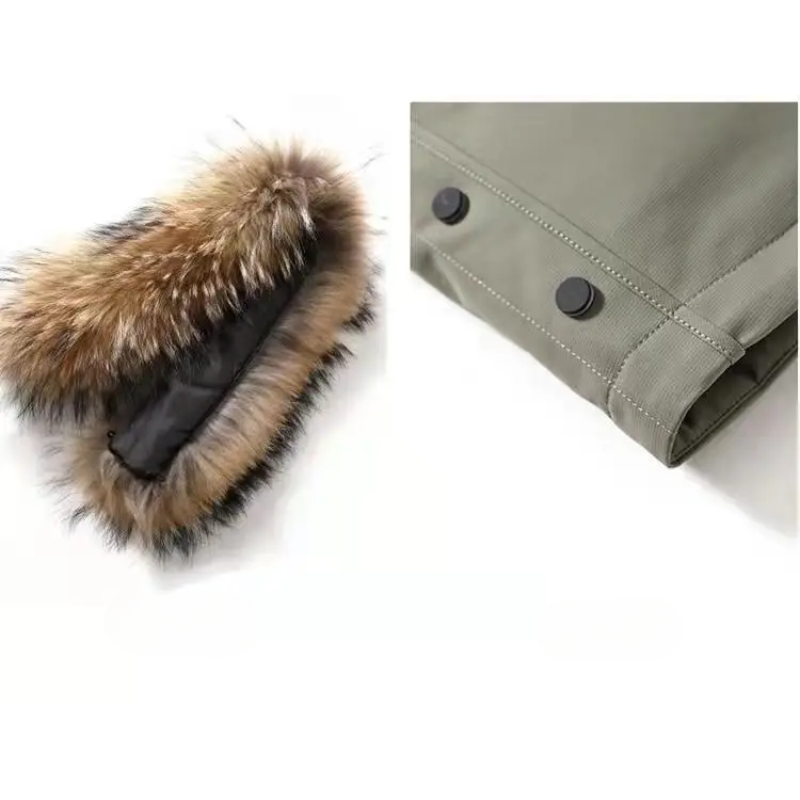 Parka vinterfrakke til mænd med pelshætte og vindtæt materiale