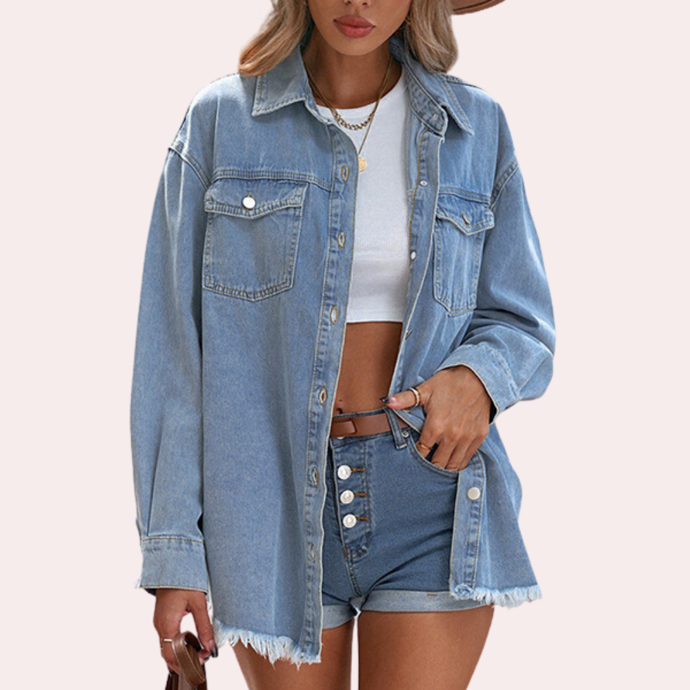Casual rippet denimjakke med slid