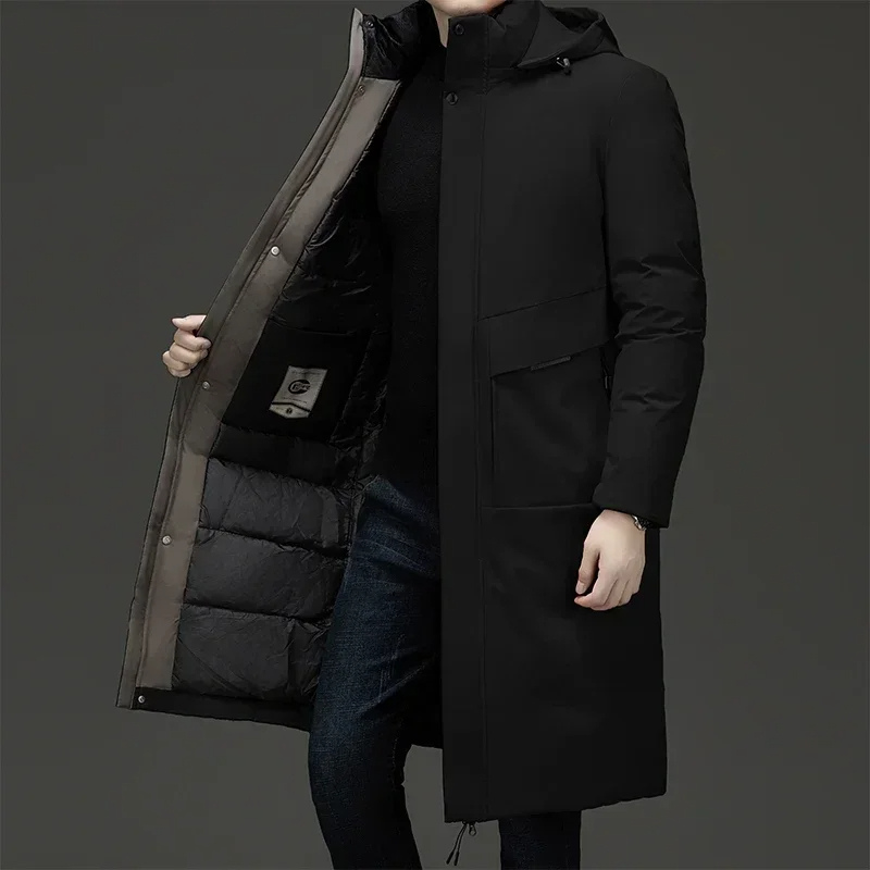 Parka vinterjakke til mænd, lang model med hætte og varmt