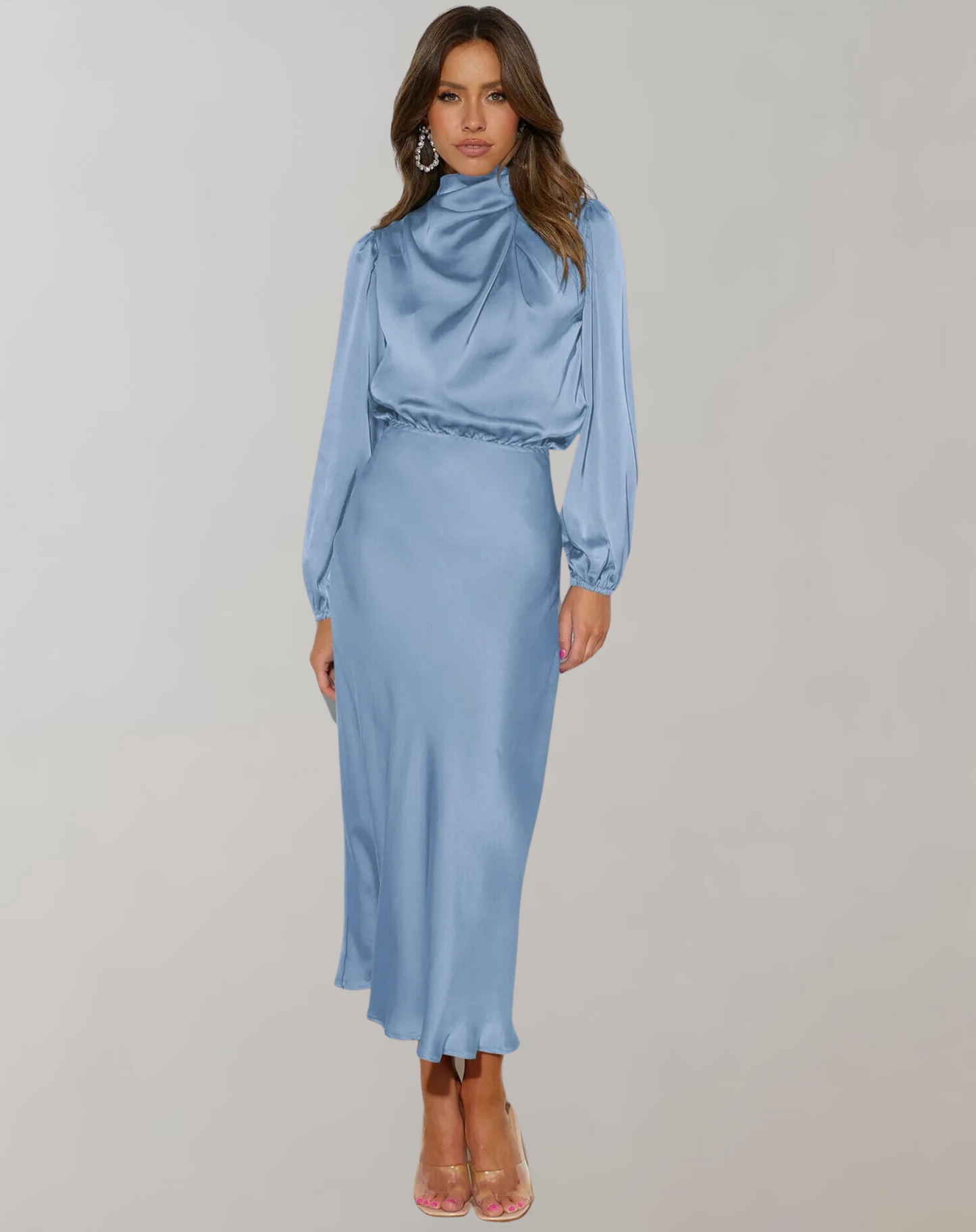 Elegant langærmet kjole i satin til kvinder
