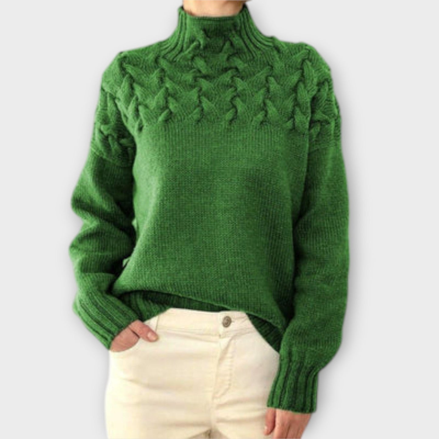 Dametrøje med snoningsstrik-detalje