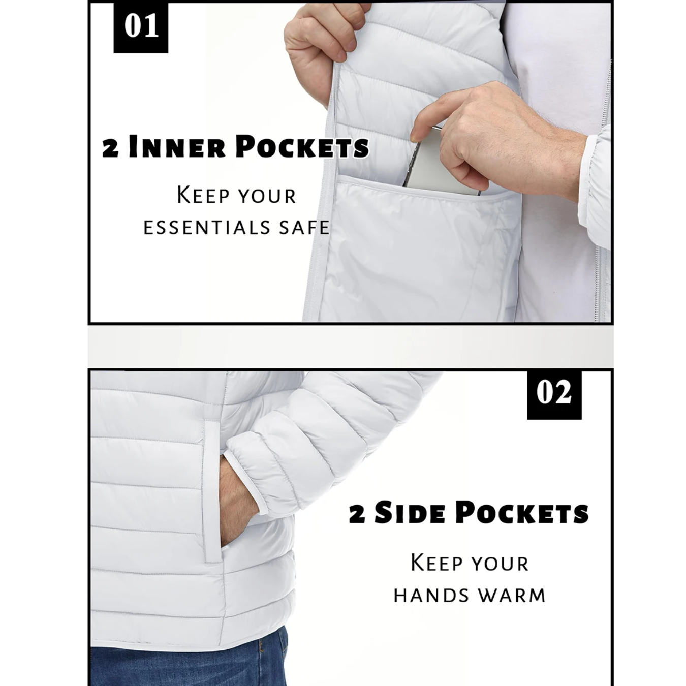 Vatteret overgangsjakke til mænd - let, varm, afslappet