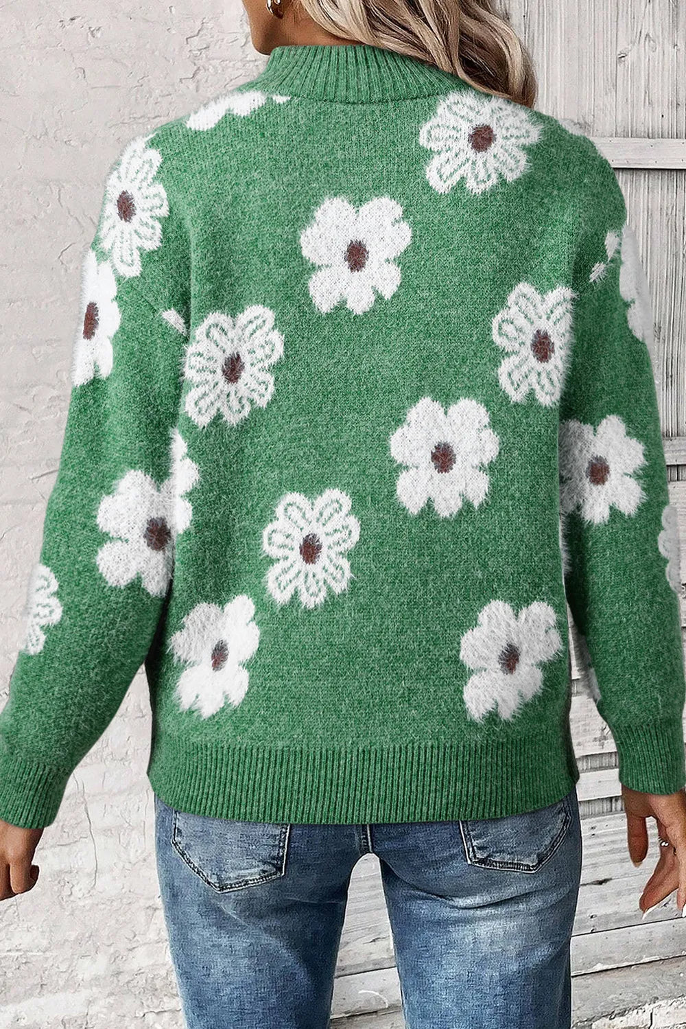 Blomstret sweater med halv lynlås til kvinder