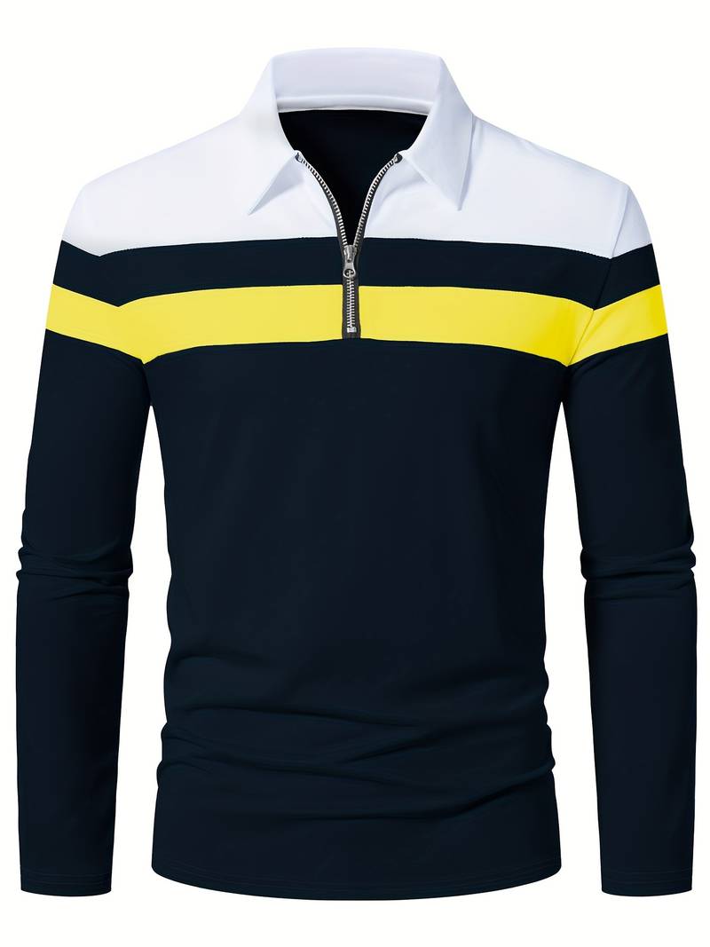 Langærmet poloshirt med lynlås til herrer
