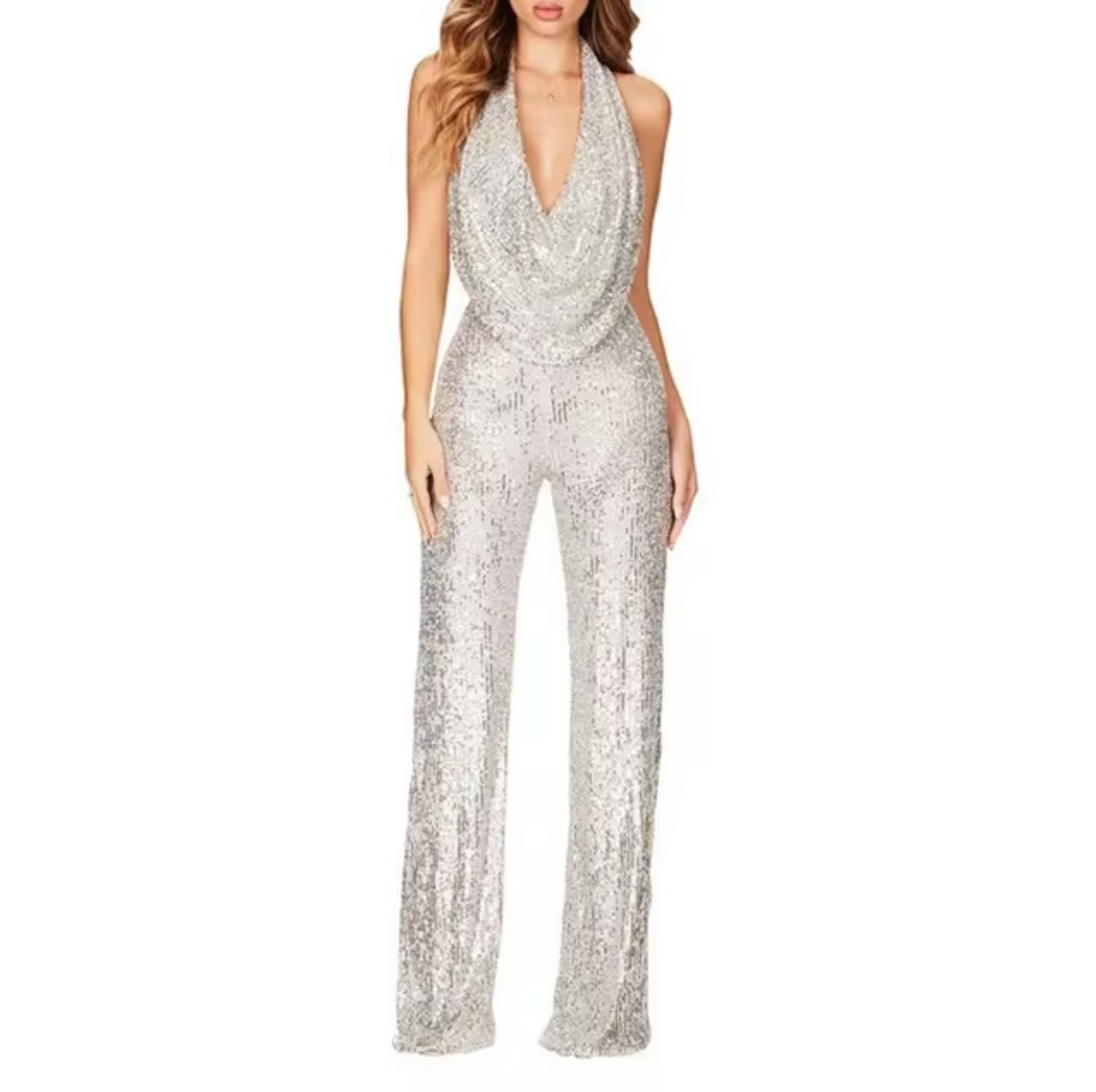 Jumpsuit med halterneck og pailletter til kvinder