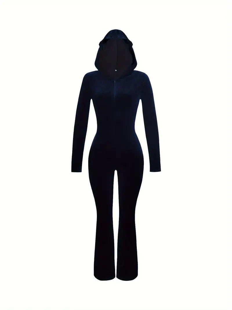 Jumpsuit i fløjl med hætte til kvinder