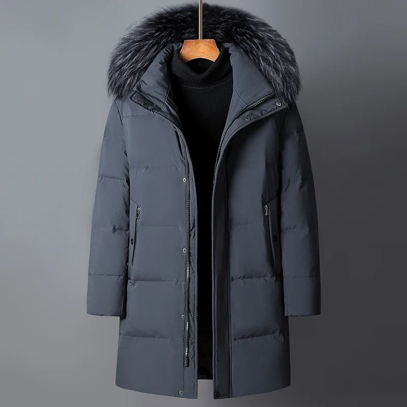 Parka vinterfrakke til mænd med pelshætte og lynlåse
