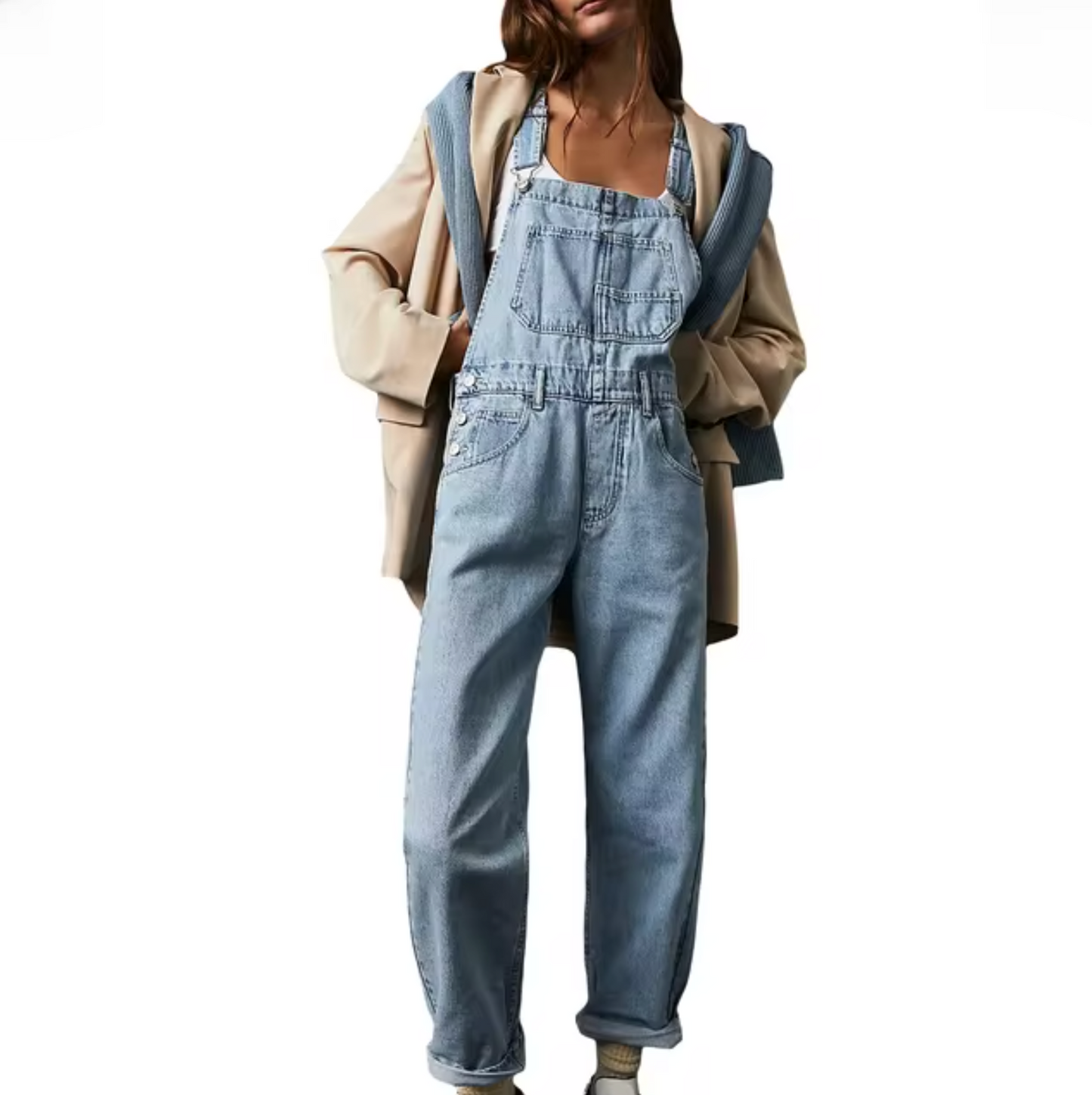 Løs denim-jumpsuit til kvinder