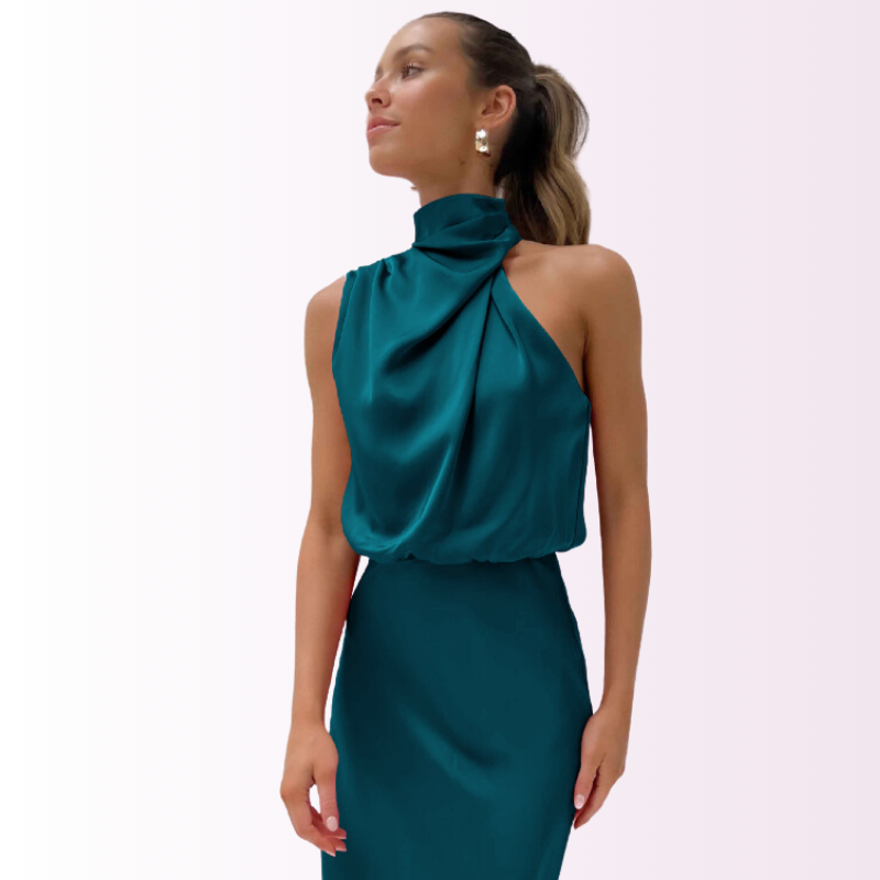 Elegant stilfuld off-shoulder aftenkjole med høj krave til kvinder