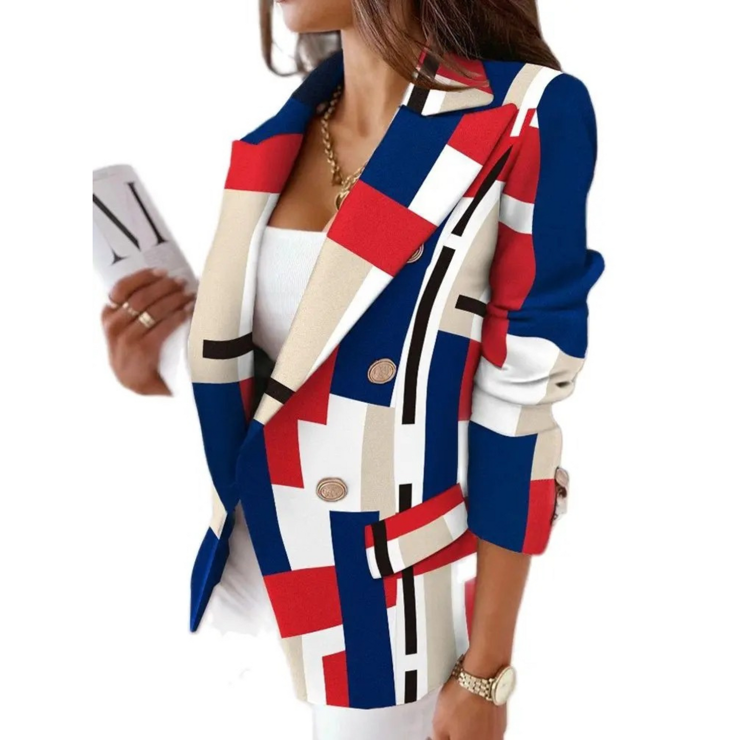 Printet blazer til kvinder
