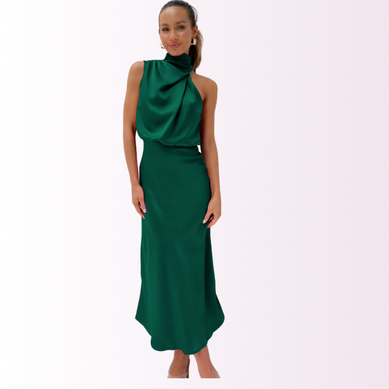 Elegant stilfuld off-shoulder aftenkjole med høj krave til kvinder