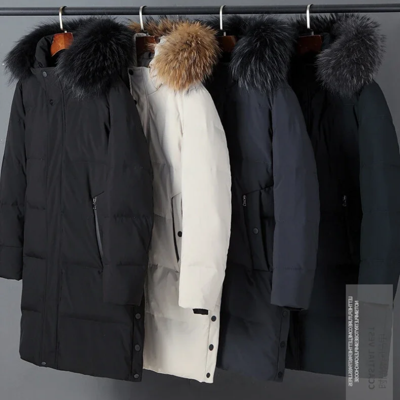 Parka vinterfrakke til mænd med pelshætte og lynlåse