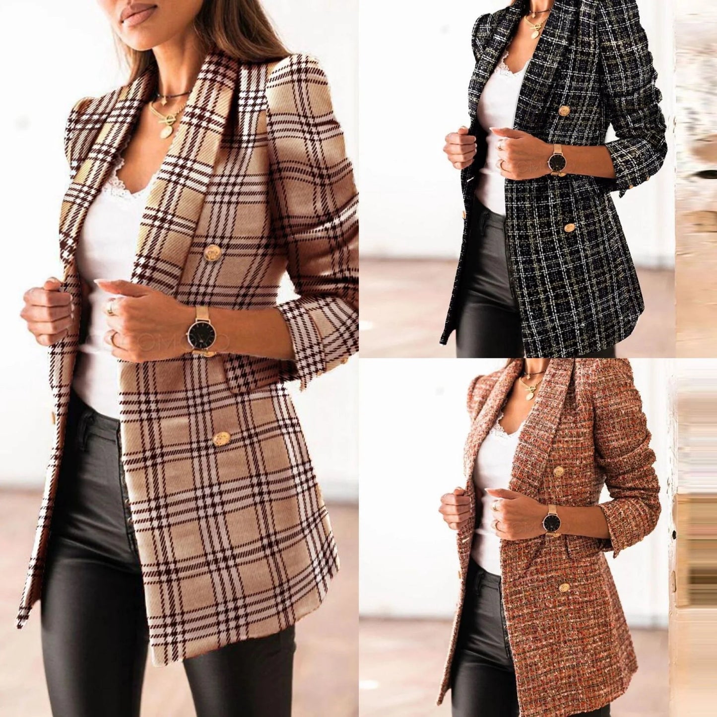 Dobbeltradet tweedblazer