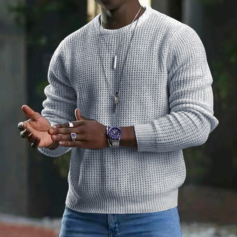 Stilfuld alsidig strikket langærmet cashmere crewneck-sweater til mænd