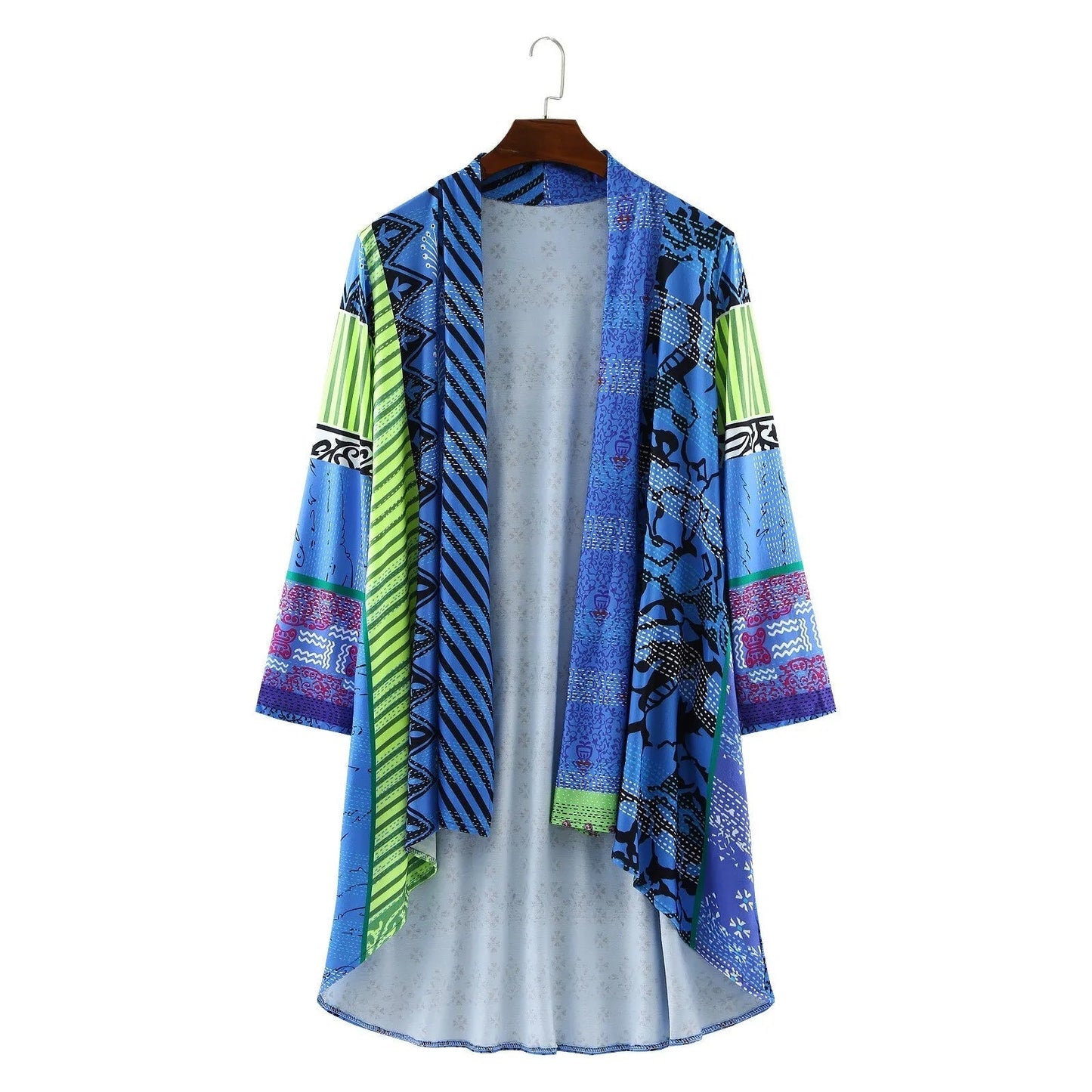 Løs strikket cardigan med etnisk print
