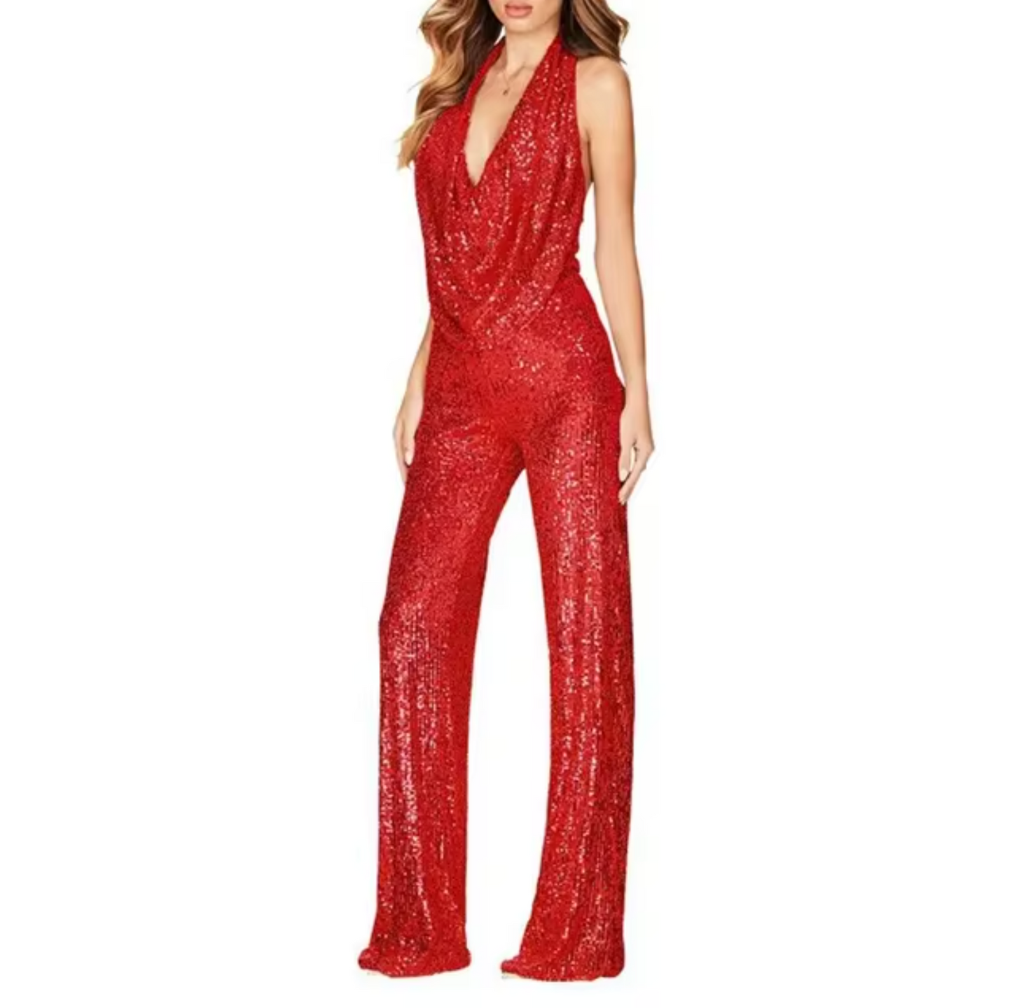 Jumpsuit med halterneck og pailletter til kvinder