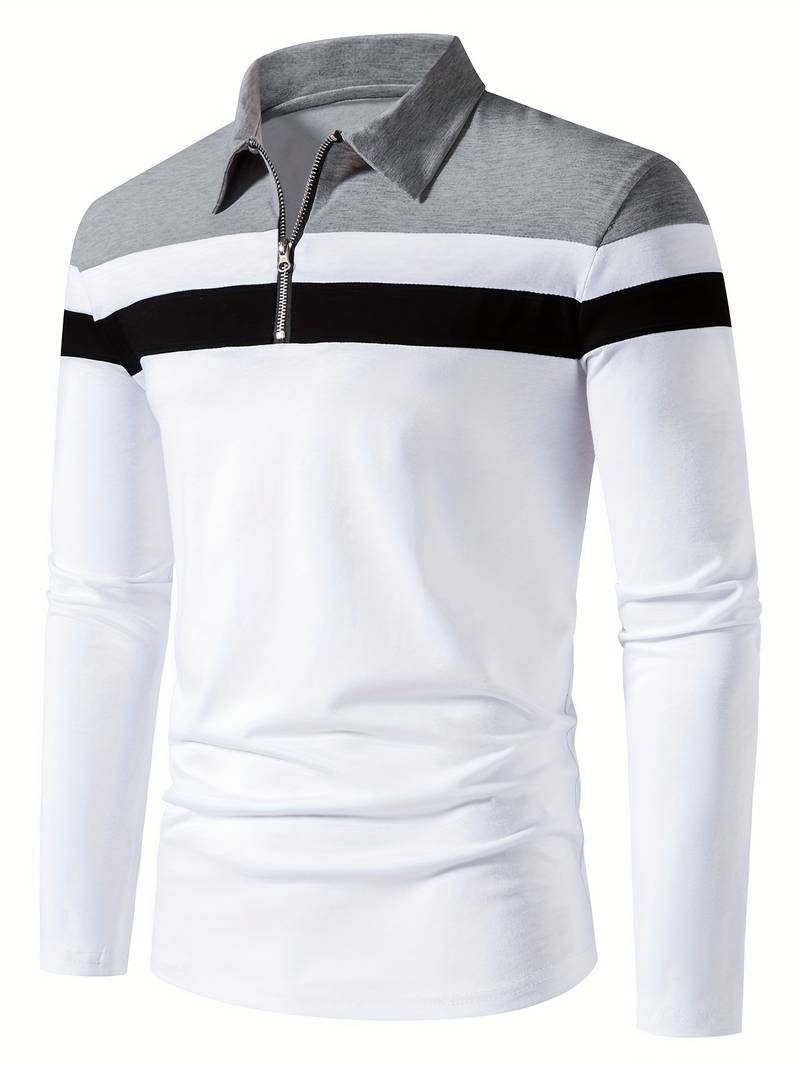 Langærmet poloshirt med lynlås til herrer