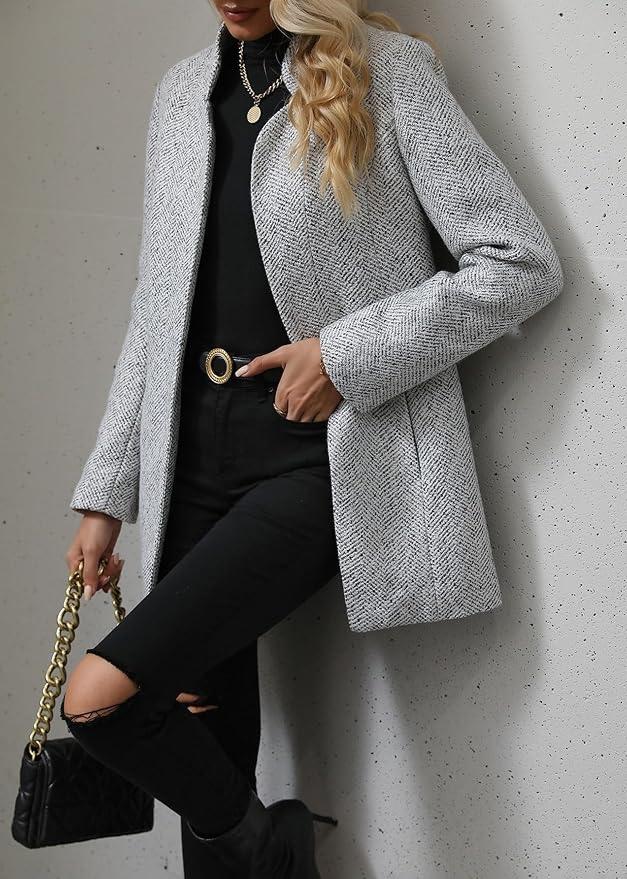 Stilfuld marmoreret langærmet blazer med åben front