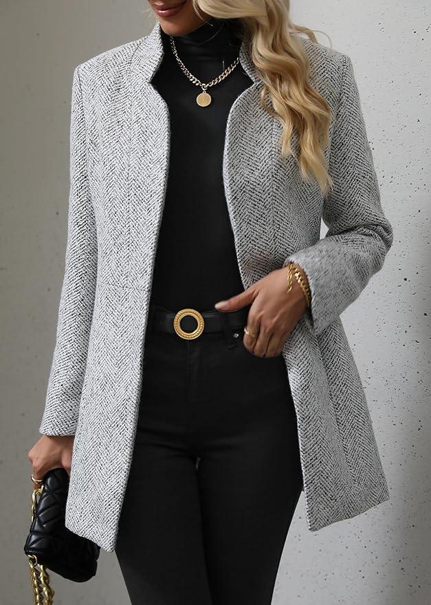 Stilfuld marmoreret langærmet blazer med åben front