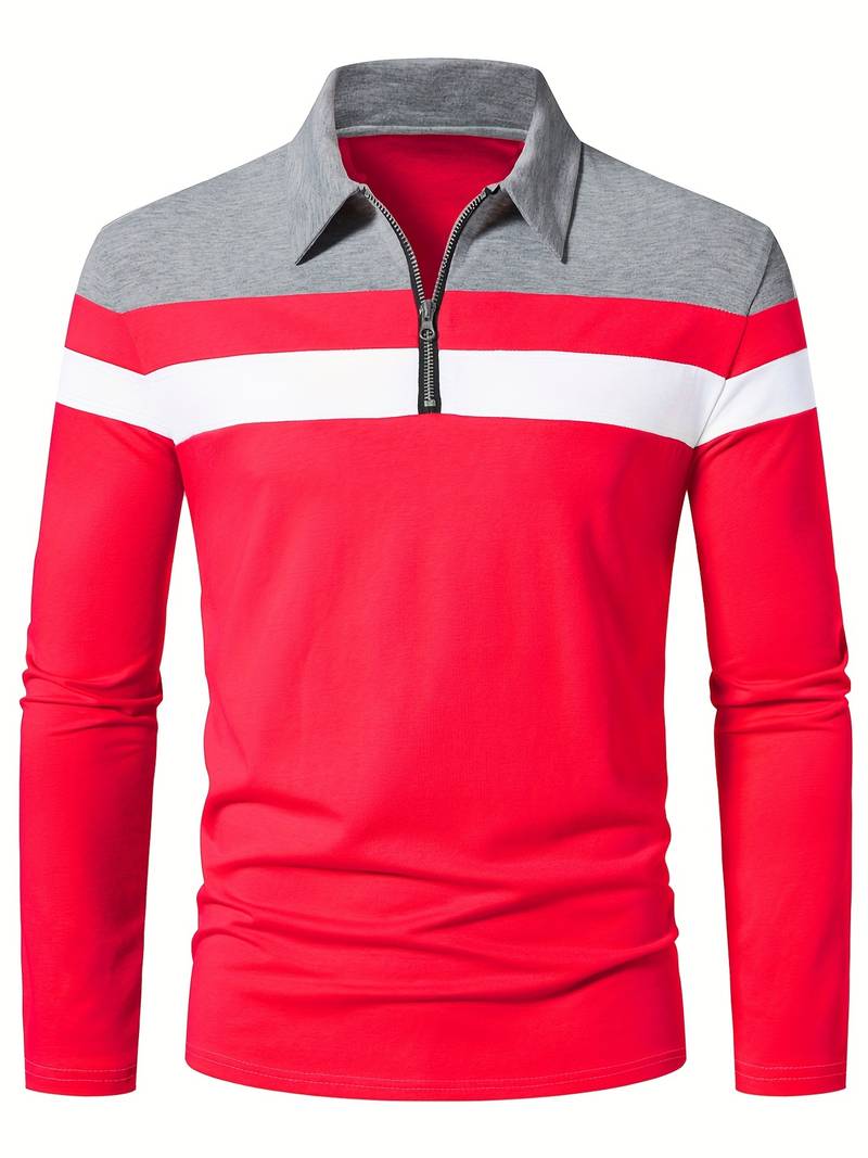 Langærmet poloshirt med lynlås til herrer