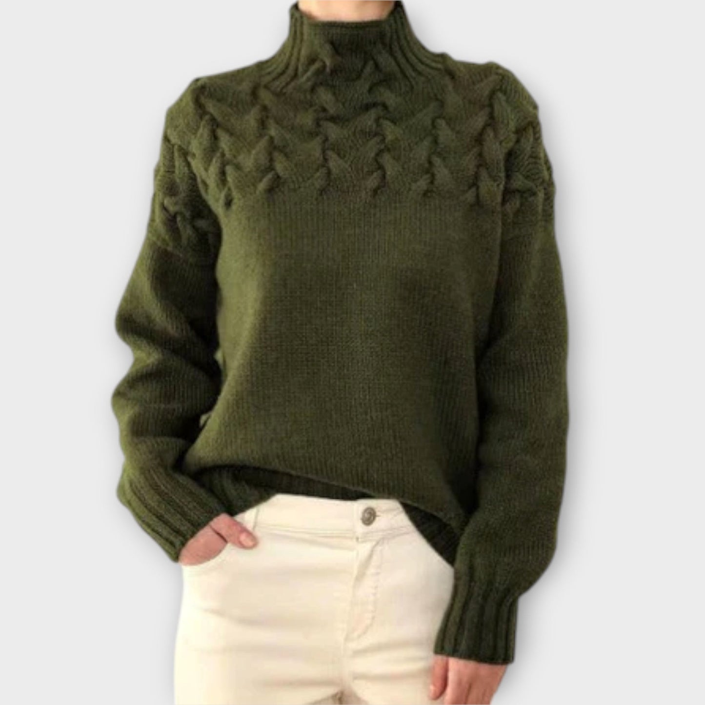 Dametrøje med snoningsstrik-detalje