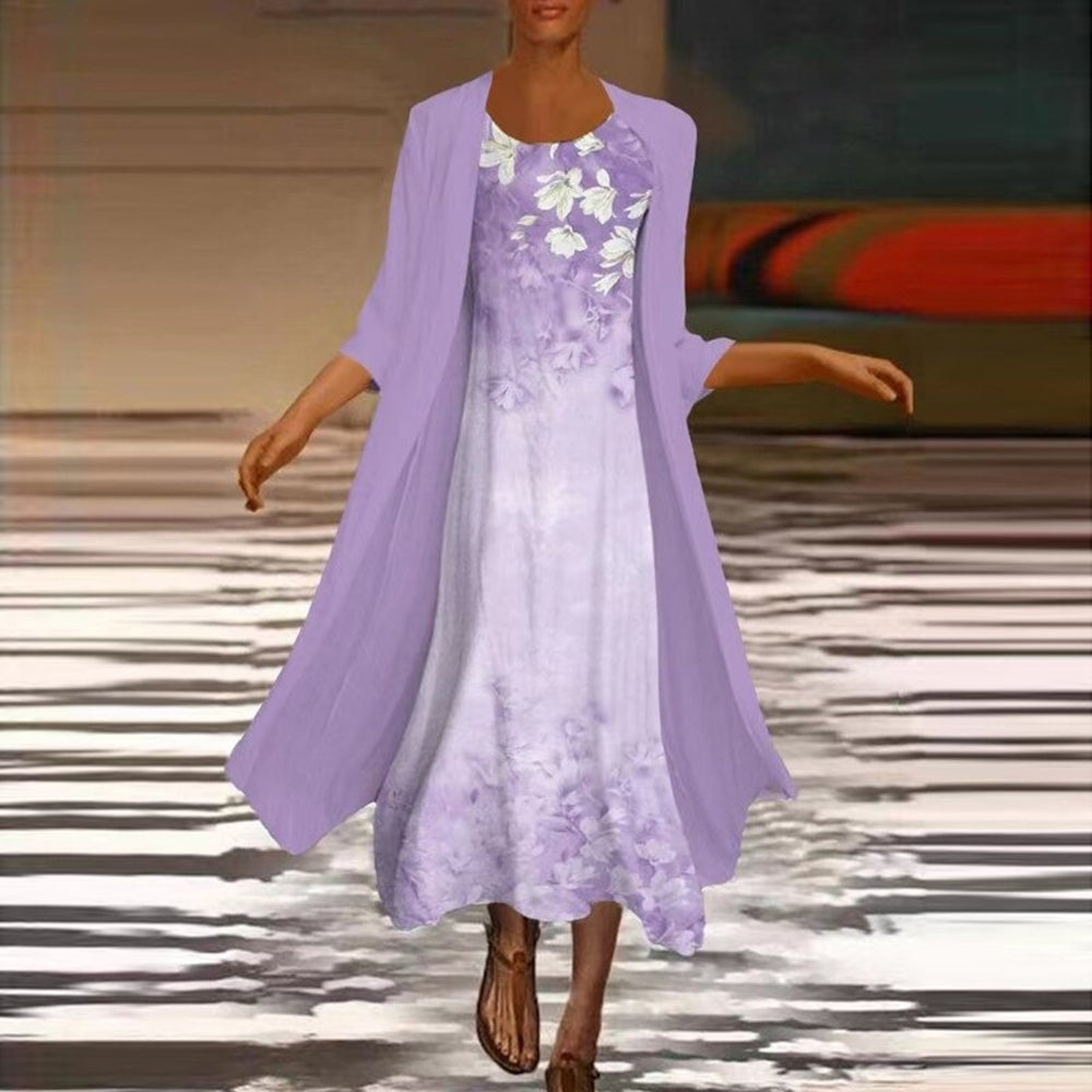 Elegant lang kjole med bluse og jakke til kvinder