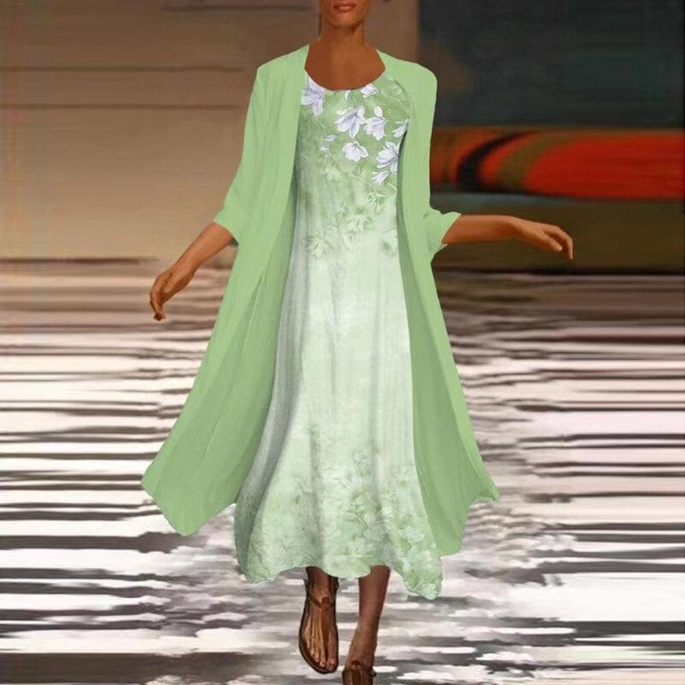 Elegant lang kjole med bluse og jakke til kvinder