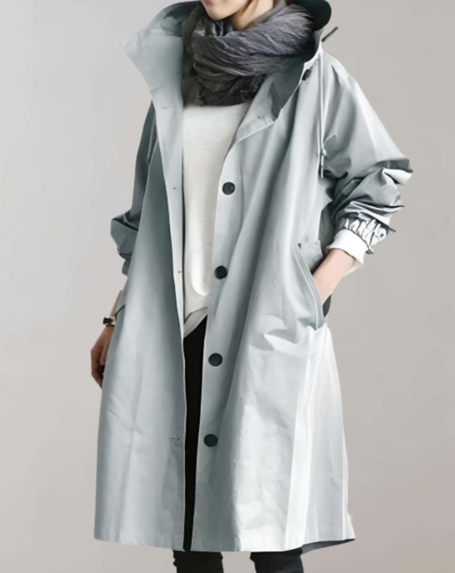 Vandtæt og varm trenchcoat med hætte til kvinder