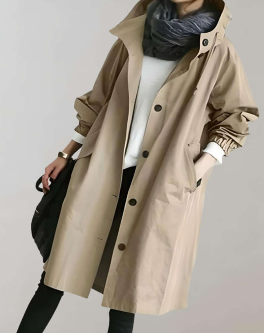 Vandtæt og varm trenchcoat med hætte til kvinder