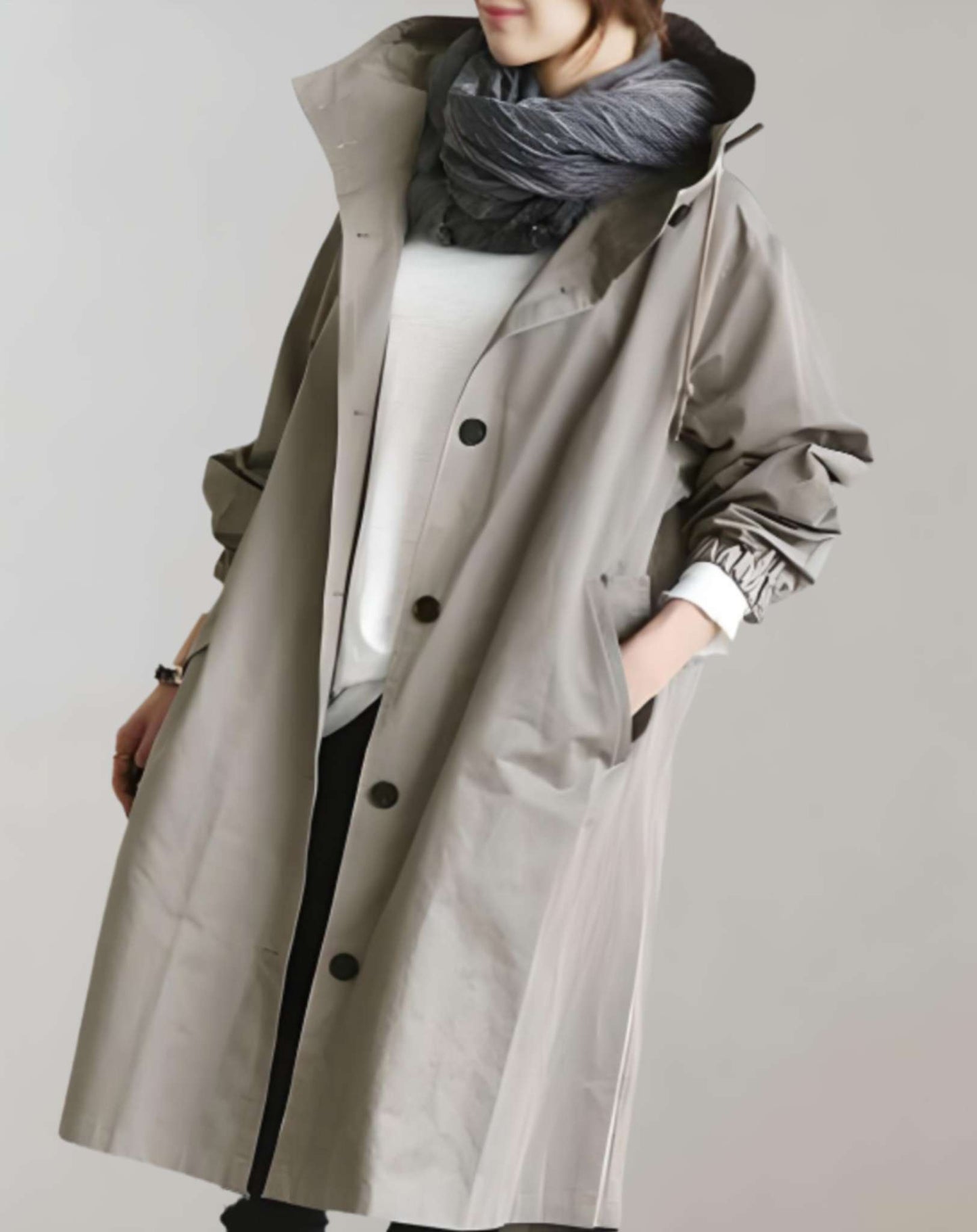Vandtæt og varm trenchcoat med hætte til kvinder