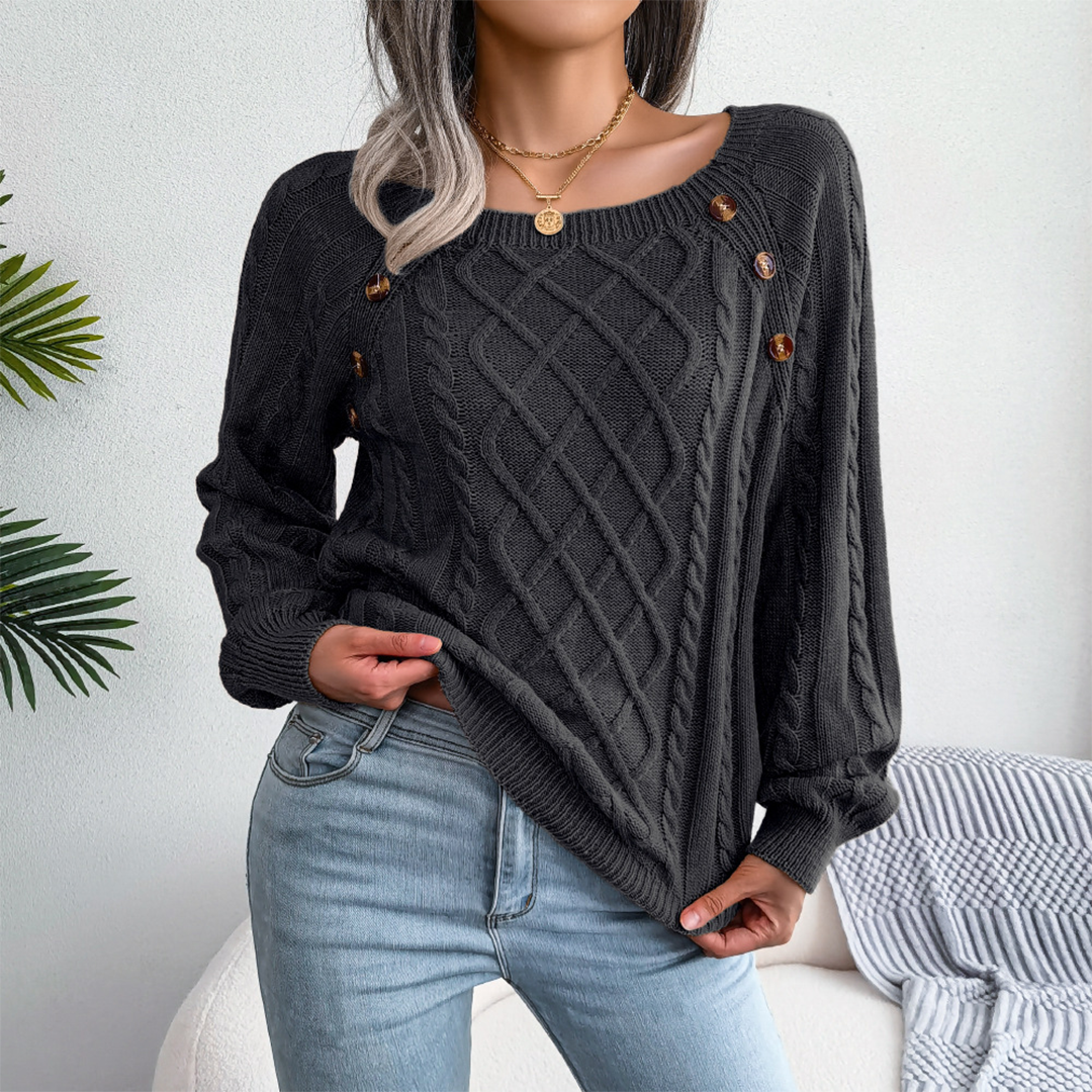 Strikket sweater med firkantet hals og twist