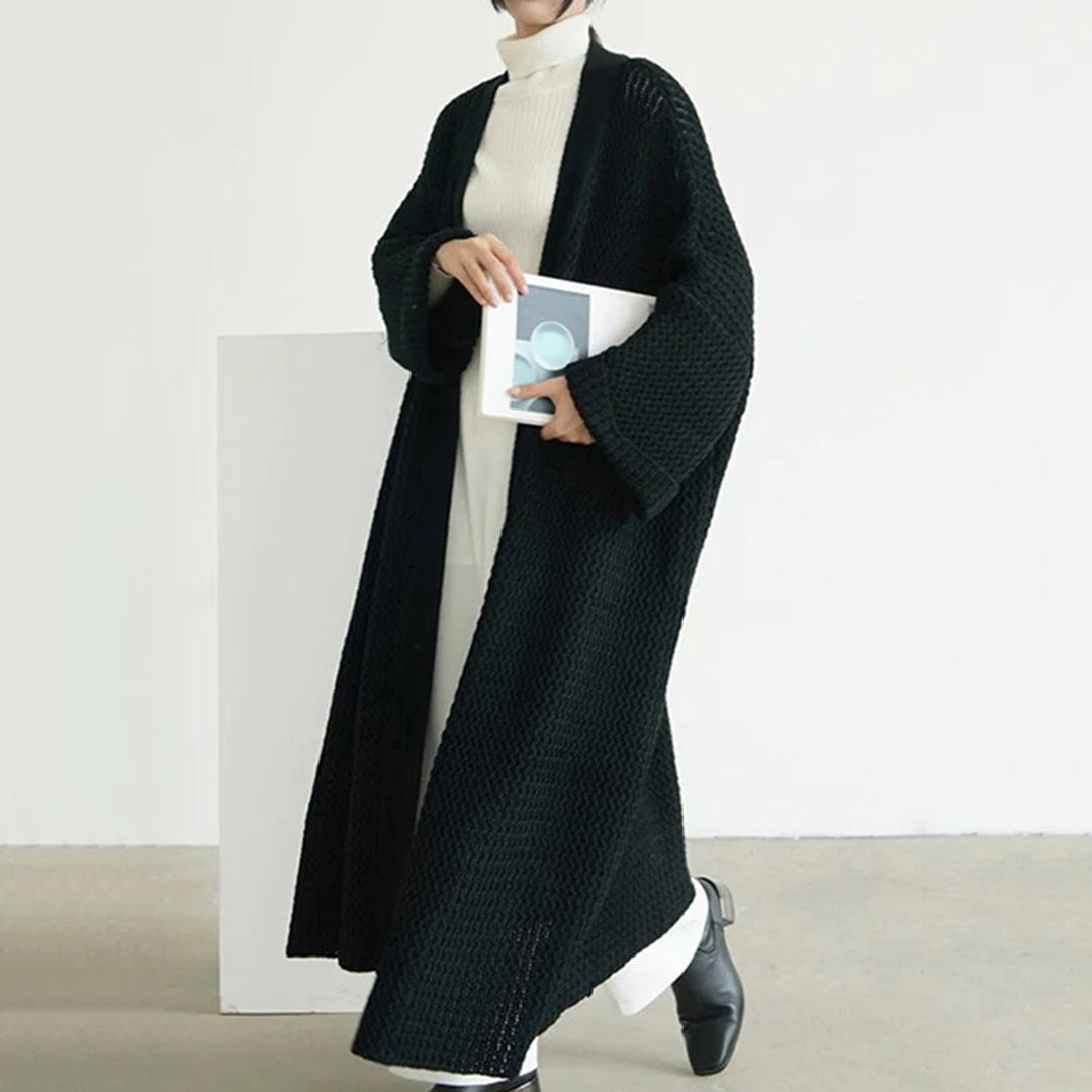 Strikket ultra-lang cardigan med udhulning