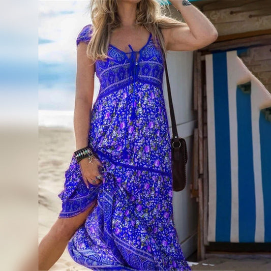 Blomstret boho-solkjole